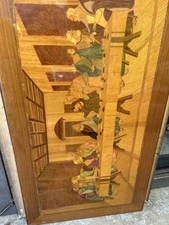 Vintage Marquetry Wood Inlay  Picture Town Square Various Woods  11" x 7"