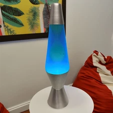 Vintage 2009 Original 14" Lava Lite with Blue and Pale Yellow Lava Silver Base