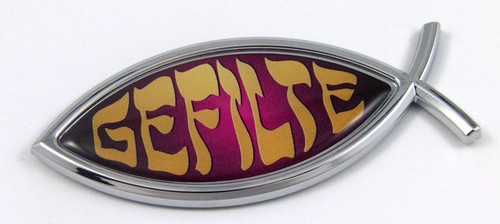 Gefilte Fish Jesus Fish Ichthus Pisces Car Chrome Emblem Decal 3D Sticker - Foto 1 di 2