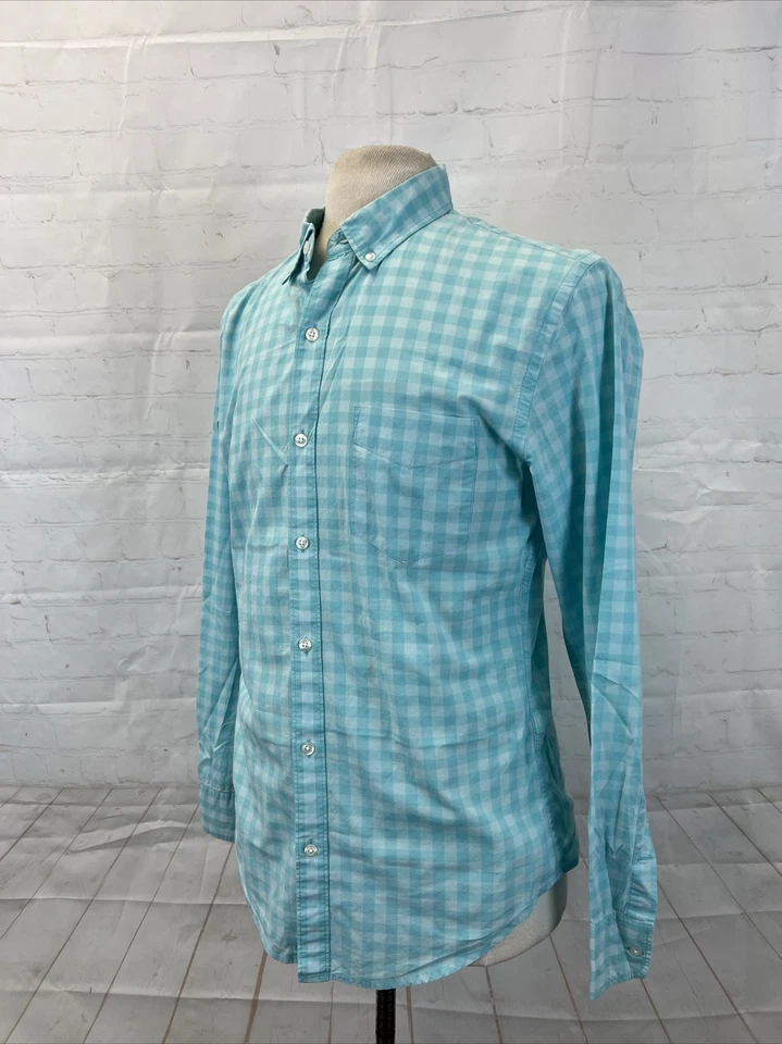 修身 Bonobos 男式绿松石格子棉质正装衬衫 M 码 $118 — 第 3/4 张图片