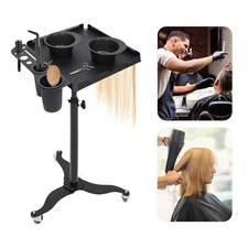 Mobile Salon Hairdressing Tool Cart & 2 Bowls Tattoo Table Rolling Service Tray