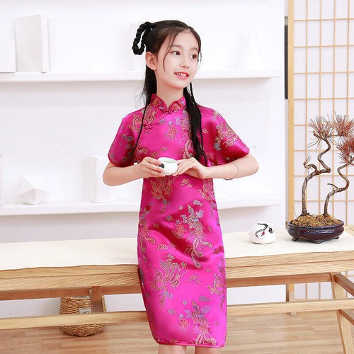 Chinesisches traditionelles Cheongsam Kinder Satinkleid Mädchen Kleidungsstück Einteiler Kleid - Bild 16 von 17