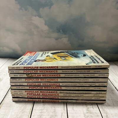POPULAR MECHANICS 1972 LOT of 10 VINTAGE MAGAZINES. Drum Table, Barbecue Cart