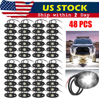 48X White LED Rock Lights Underbody Trail Rig Glow Lamp Offroad SUV Pickup Truck