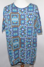 LuLaRoe Irma Blue Gold Teal Triangle Geometric Design Made in USA Womens XXS