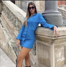 NWT ZARA SS21 BLUE COTTON SHIRT DRESS XS 8908/814