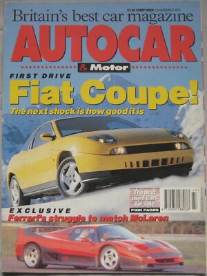 Autocar magazine 24 November 1993 featuring Fiat Coupe Turbo, Barchetta, Ferrari