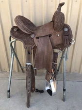 WESTERN LEATHER SADDLE BARREL ROUGH OUT SADDLE FREE TACK SET Free Shipping 10-18