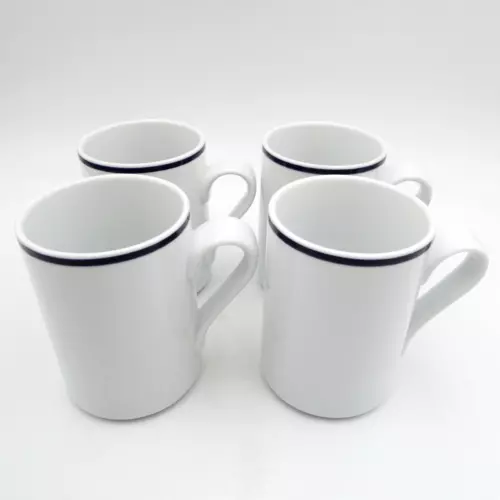Lot of 4 Vintage Dansk Bistro Mugs White Porcelain Christianshavn Blue 12 Oz