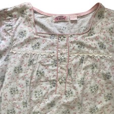 Flannel Nightgown Floral Pearl Buttons Eyelet Trim Size MD Grandma CottageCore