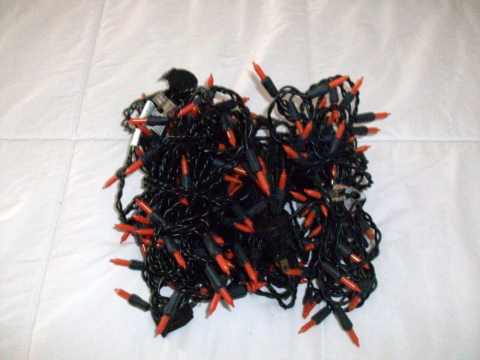 3 sets orange bulbs black wire HALLOWEEN / FALL mini light strings ALL WORKING