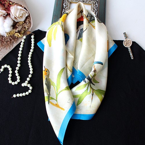 Pure Satin Silk Scarf Bandanna Kerchief Birds Print Necktie Hairband 21" * 21" - Picture 5 of 10