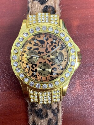 Ladies Miller Fashion Watch Fabric Cheetah Print Wristband  display picture 3