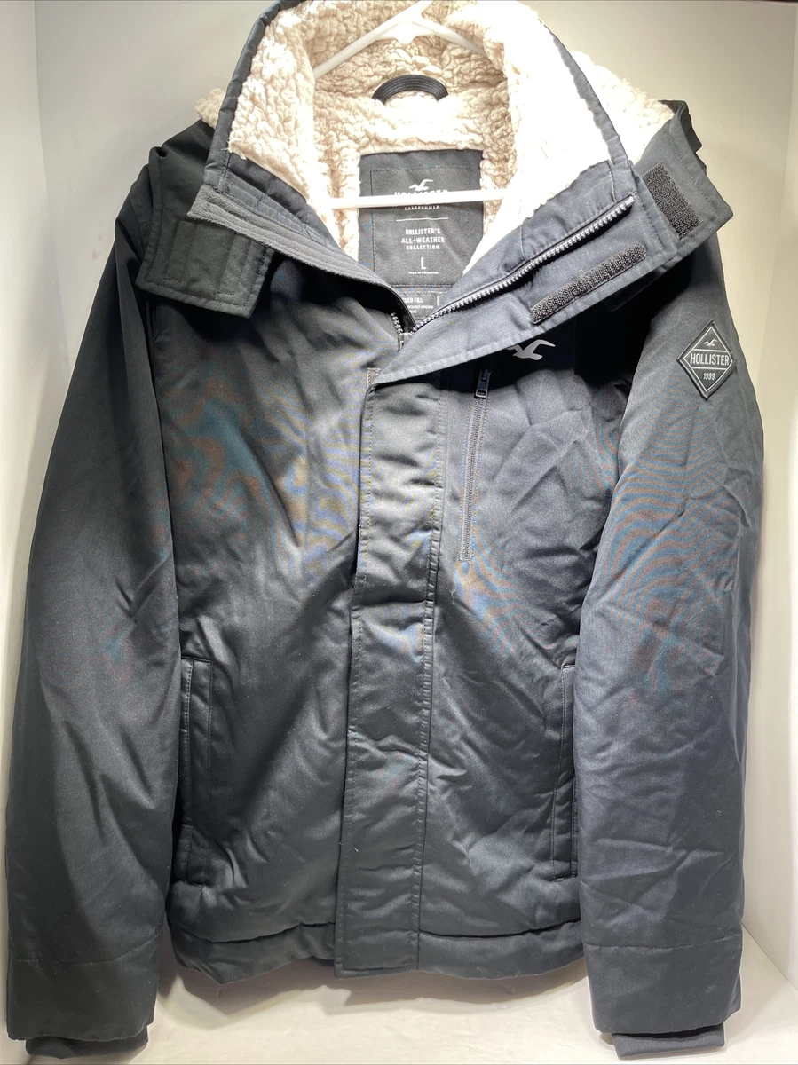 Hollister All Weather Jacket Clam Shell Hood Black Mens - Size L Large