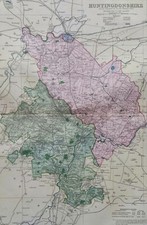 Antique 1904 large map of Huntingdonshire. 121 years old. St Neots, Huntingdon.
