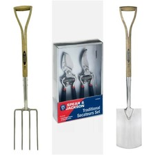 SPEAR&JACKSON GARDENERS SET DIGGING FORK AND SPADE & TWIN PACK SECATEURS 