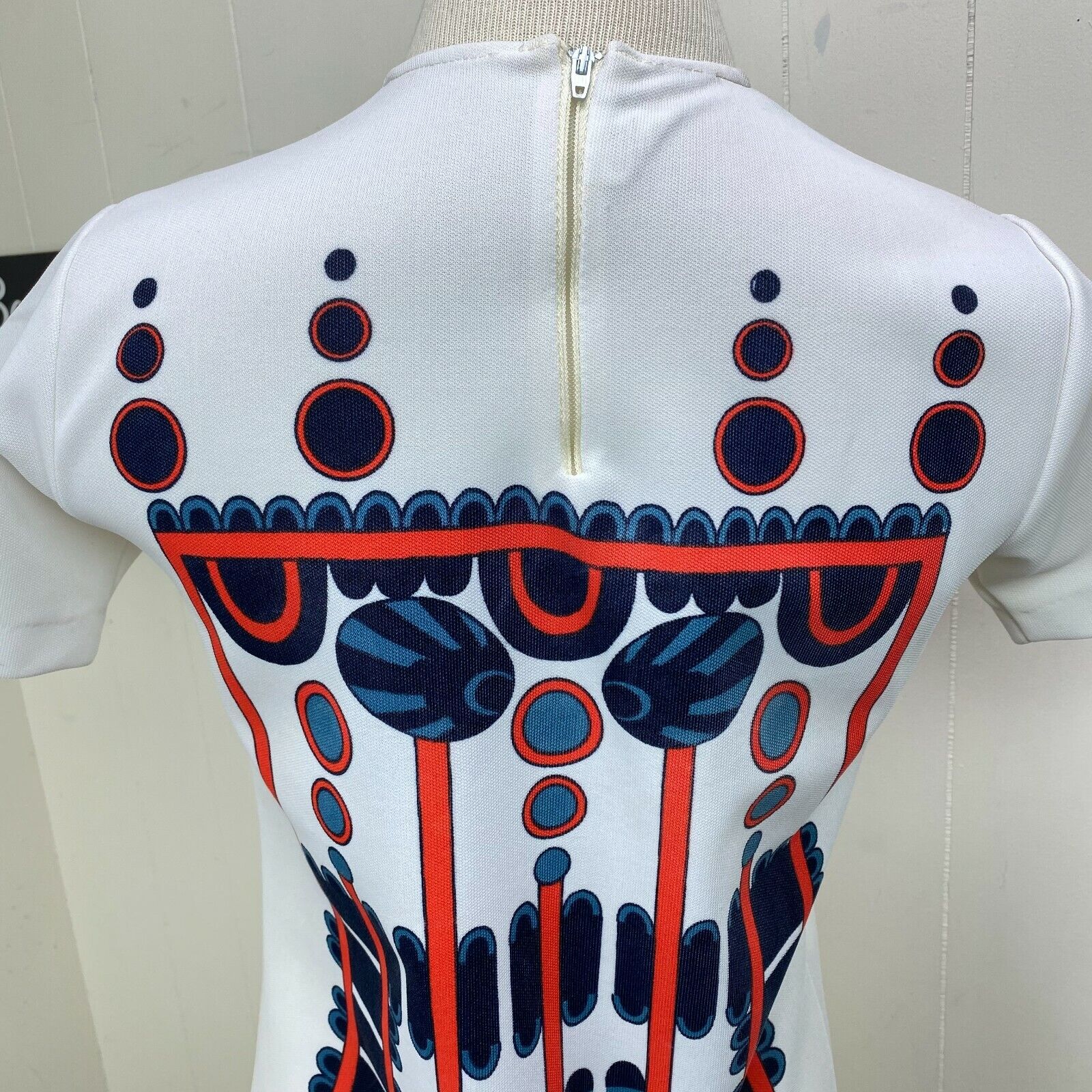 Vintage Polyester Blouse Top White, Blue and Red … - image 10