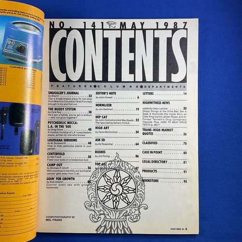 High Times Magazine Issue No. #141 May 1987 Psychedelic Mecca LA in the 80s - Picture 2 of 4