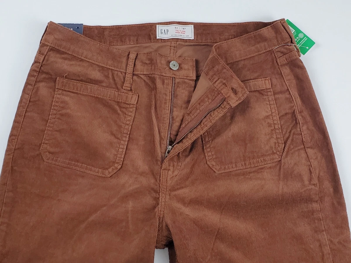 NEW GAP 70s Flare High Rise Corduroy Pants Women's 32/14R Brown Stretch NWT