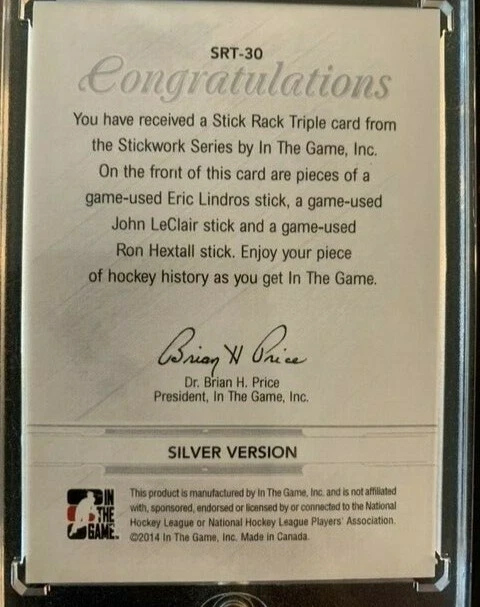 Eric Lindros 2014 Stickwork Stick Rack Triple Lindros-LeClair-Hextall SRT-30 /14 - Image 3 of 3