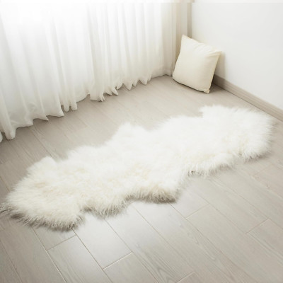 Genuine Sheepskin Area Rug - Soft Fluffy Mongolian Fur 2x5ft White Carpet