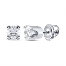 14K White Gold Infant Girls Diamond Solitaire Earrings 1/20 Ctw
