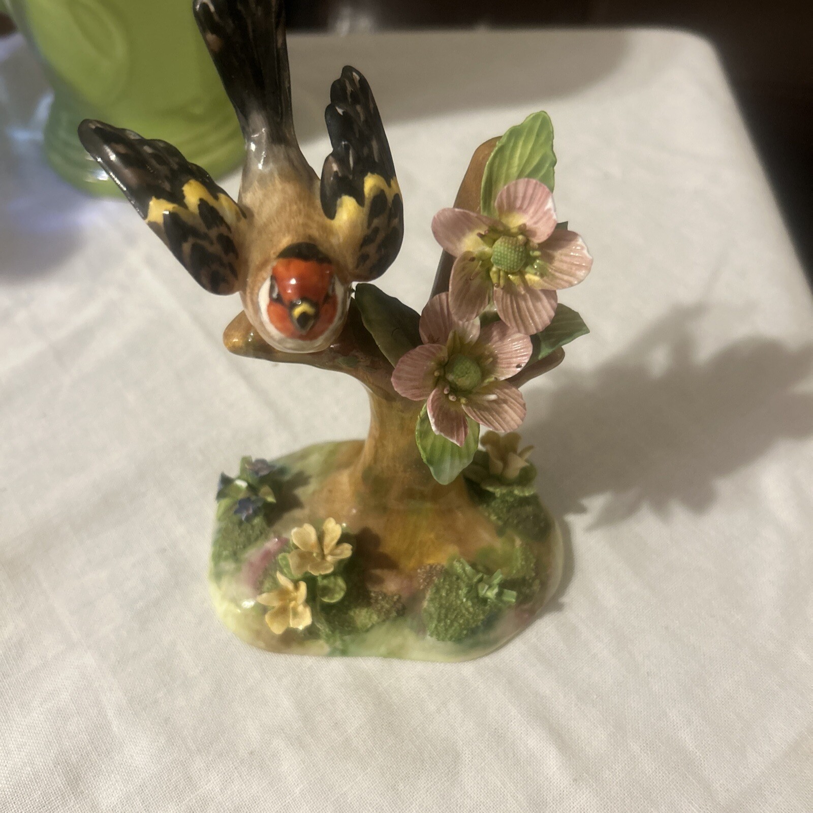 Crown Staffordshire By JT Jones Goldfinch Figurine on Branch with Flowers
