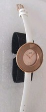 ETON Ladies Gold Tone Beautiful Quartz Watch With A White Leather Strap
