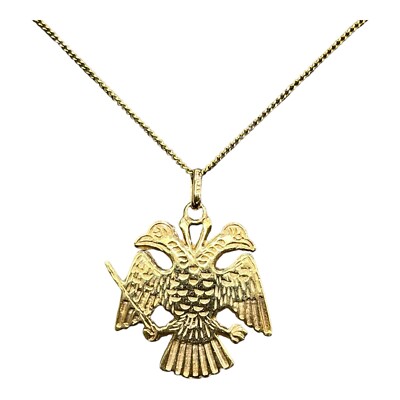 9ct 9k Yellow Gold Albanian Two Headed Eagle Pendant 7.80 Grams. Brand New