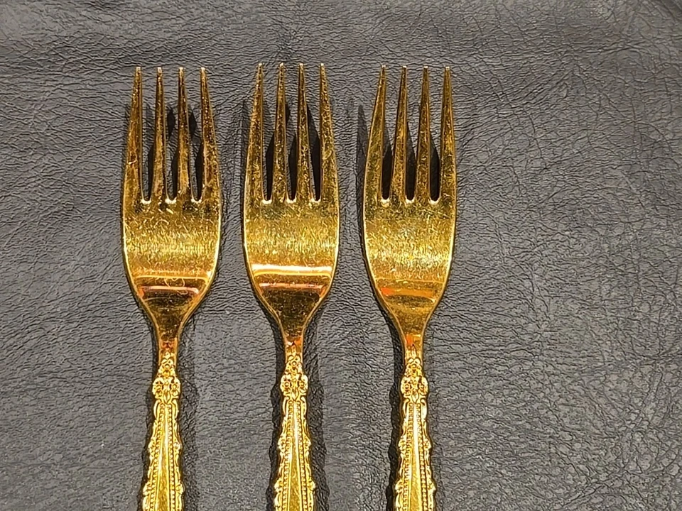 Three  Community Gold Plated Flatware 7-3/8" Dinner Forks - Image 3 of 4