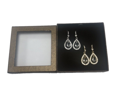 Carole New York Women’s Gold & Silver Crystal Teardrop Earrings Set, NEW & BOXED - Picture 1 of 4