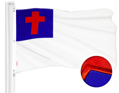 G128 Christian Flag 5x8 Ft Embroidered 300D Polyester