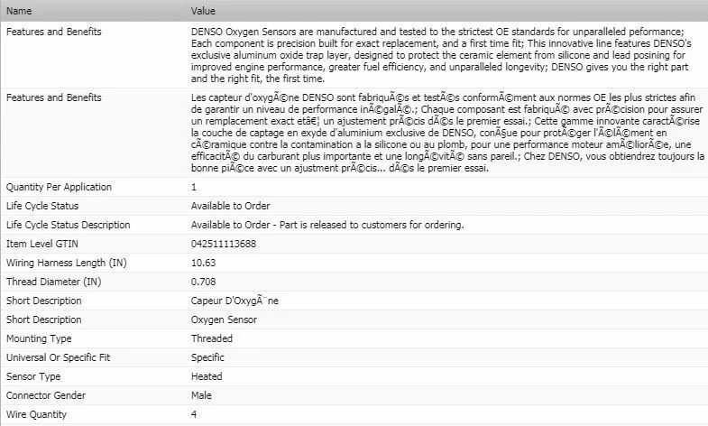 Sensor de oxígeno derecho Denso aguas abajo para Nissan XTERRA 2005-2012 V6-4,0 L Foto 2 de 4