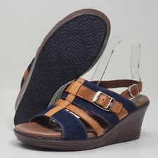 SAS Layla Wedge Sandal Blue Jean Fabric Womens Size 8.5 M Made In USA Pre-owned