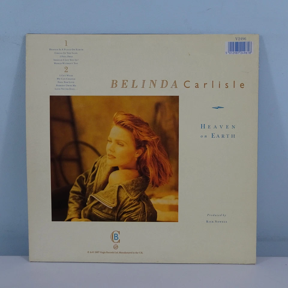 BELINDA CARLISLE heaven on earth LP V2496, vinyl, album, uk, 1987 EX/EX - Imagem 2 de 4