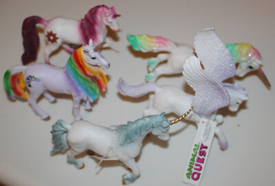 Animal Quest ( Lot of 5 ) Mythical White Horses - Rainbow Unicorns Pegasuses NEW