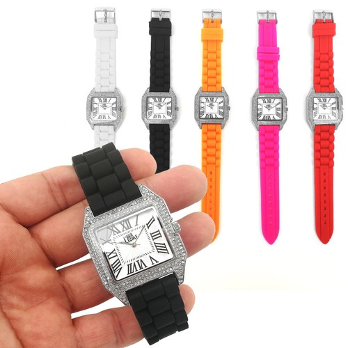 OROLOGIO DA POLSO UOMO DONNA analogico cinturino in silicone colorato con  strass | eBay