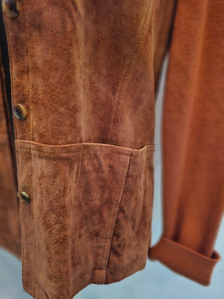 Chaqueta Sigrid Olsen Mediana M Naranja Gamuza Panel Seda Mezcla Algodón Tejido Cuello Foto 4 de 4