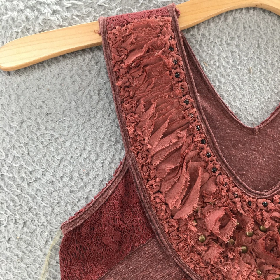 Blusa sin mangas con hebilla para mujer XS roja pulóver sin mangas cuello redondo encaje nueva Foto 4 de 4