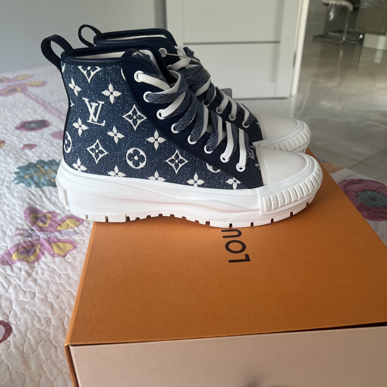 Louis Vuitton Squad Snickers Boot Monogram Denim NavyBlue White (Women's) Size38 image 7