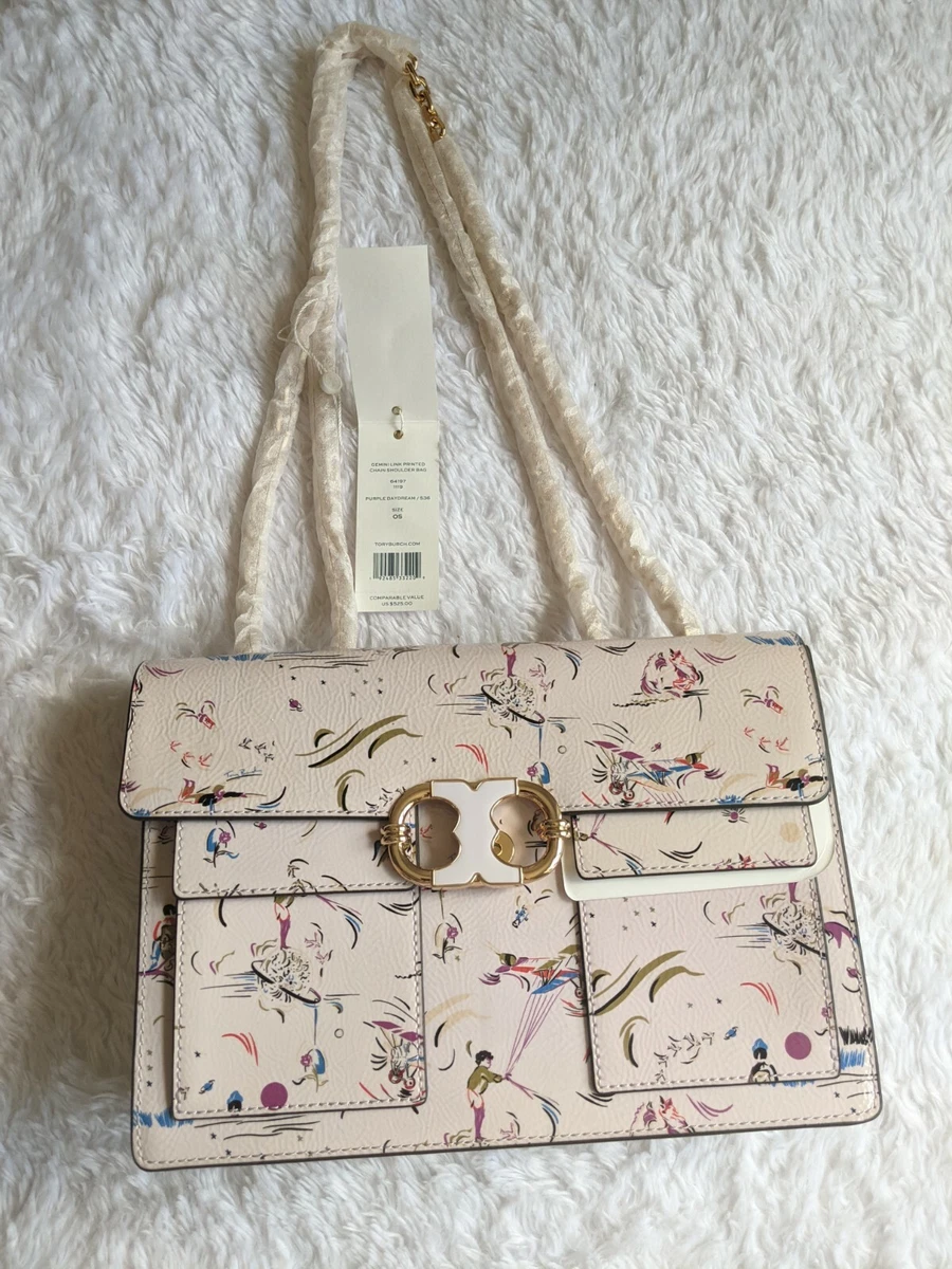 Tory Burch Gemini Link Printed Chain Shoulder Bag Purple Daydream NWT