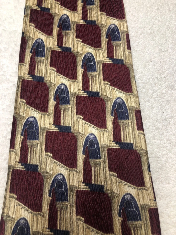 STRUCTURE MENS TIE BURGUNDY WITH BLUE AND BEIGE 4 X 58 - Image 3 of 4