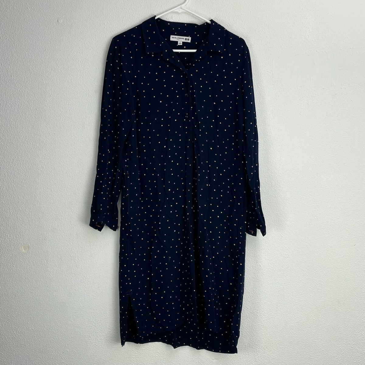 ワンピース INES DE LA FRESSANGE SS25 Dresses (14Y071CO185 P280) Ines De La Fressange by Uniqlo Navy Polka Dot Shirt Dress