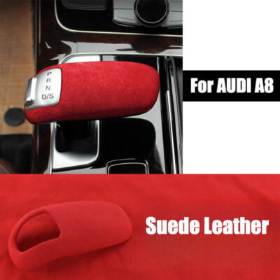 Red Suede Leather Car Gear Shift Knob Cover Trim For Audi A8 2011-2017