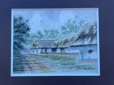 cottage watercolor post Impressionism 1990 signed 10@8 Inches