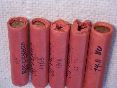five BU Rolls Memorial cents 1965 ,66,66,67,74-D - Picture 5 of 5