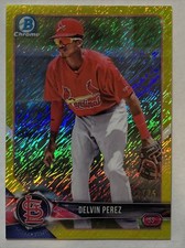 2018 Bowman Chrome Prospects Canary Yellow Shimmer Refractor, Delvin Perez 34/75