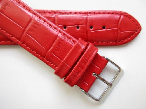 Scarlet red XL alligator print 22 MM leather watch band strap - Picture 4 of 5