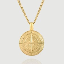 Necklace Compass Pendant Mens Womens 20" 2mm Cuban Link Chain 9ct Gold Ptd Gift