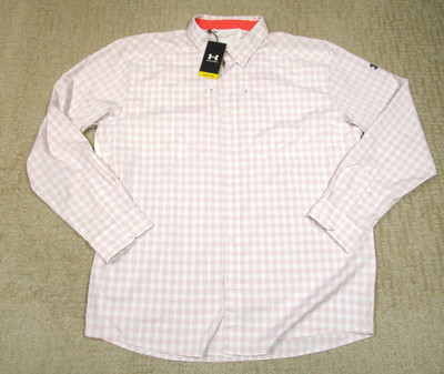 Under Armour Shirt Men XXL White Check HeatGear Long Sleeve Button Fishing Vent